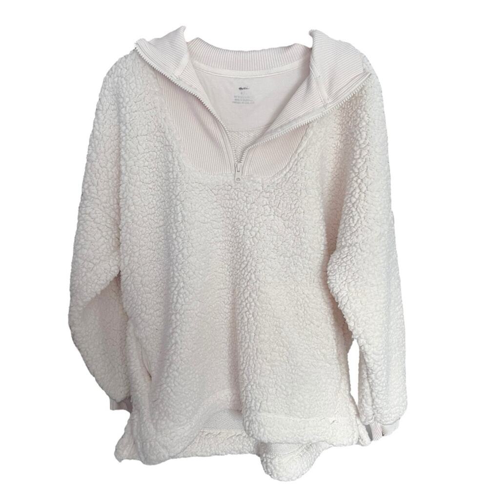aerie dream sherpa quarter zip ribbed collar pullover size medium